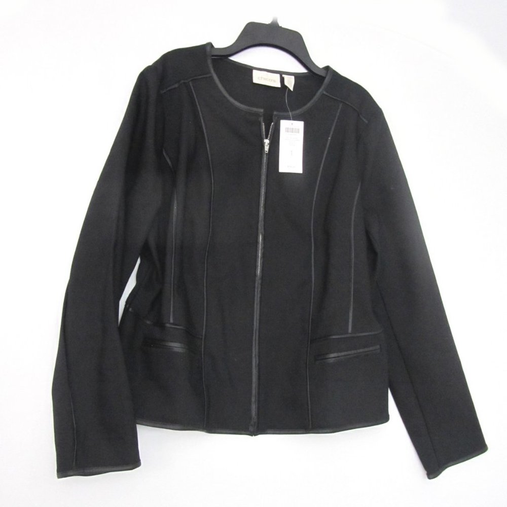 Chico's FAUX LEATHER TRIM City Chic Sophisticated Seamed Jacket 1 10